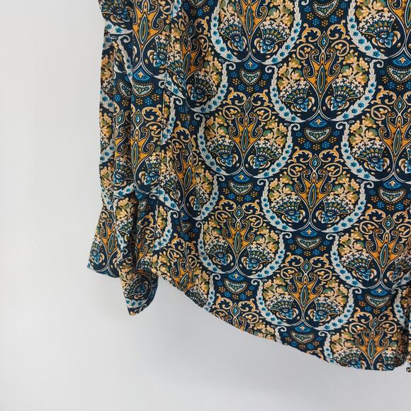Devil's Advocate  Paisley Blue Tan Long Sleeve Button Down Blouse M - Picture 6 of 14